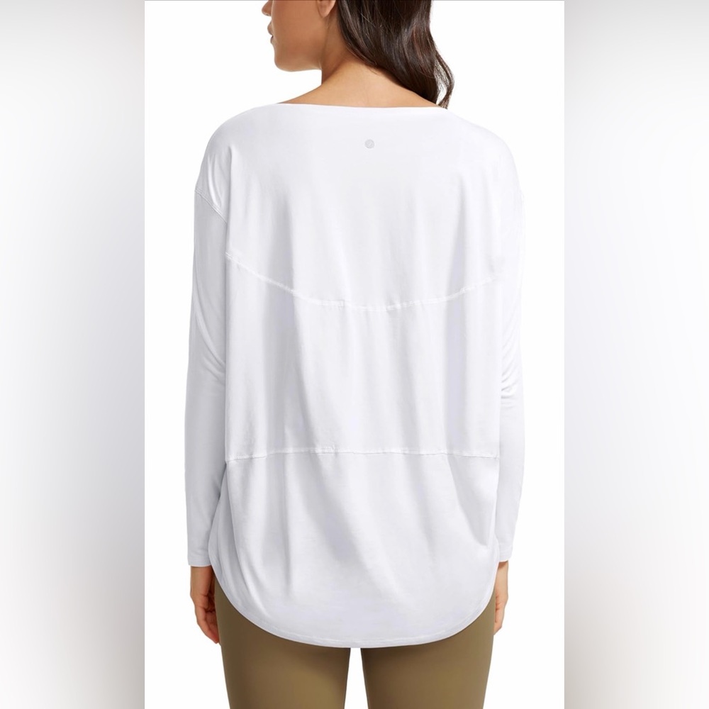 CRZ YOGA Women's Long Sleeve White Tee - Picture 4 of 7